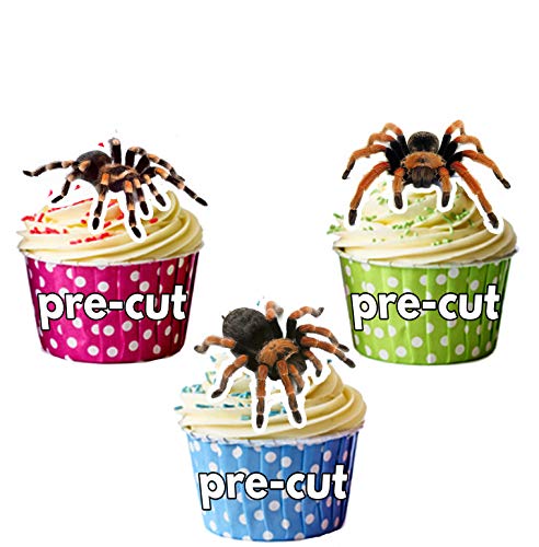 Vorgeschnittene Halloween Tarantula Spinnen - Essbare Cupcake Topper/Kuchendekorationen (12 Stück) von AK Gifts