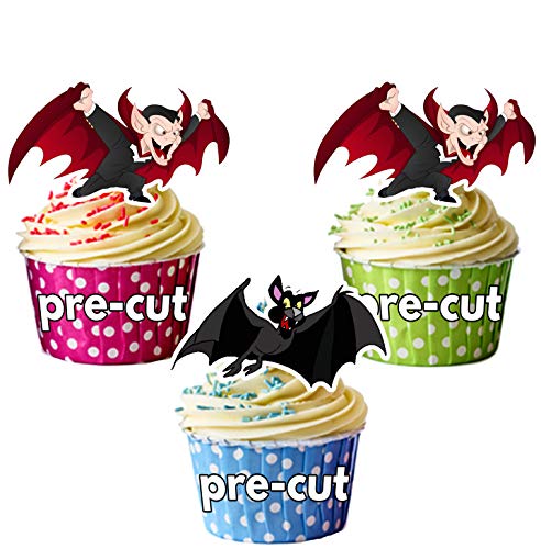 Vorgeschnittene Halloween Vampire Fledermäuse – essbare Cupcake Topper/Kuchendekorationen (12 Stück) von AK Gifts