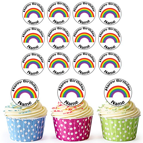 Vorgeschnittener Personalisierter Regenbogen - Essbare Cupcake Topper/Kuchendekorationen (24 Stück) von AK Gifts