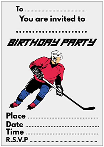 AK Giftshop Eishockey-Party-Einladungen und farbige Umschläge, Geburtstagseinladungen, 24 Stück von AK Giftshop