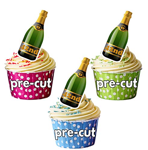 AK Giftshop Essbare Cupcake-Dekoration, vorgeschnitten, 42 Sektflaschen, für Geburtstage/Jahrestag, 24 Stück von AK Giftshop
