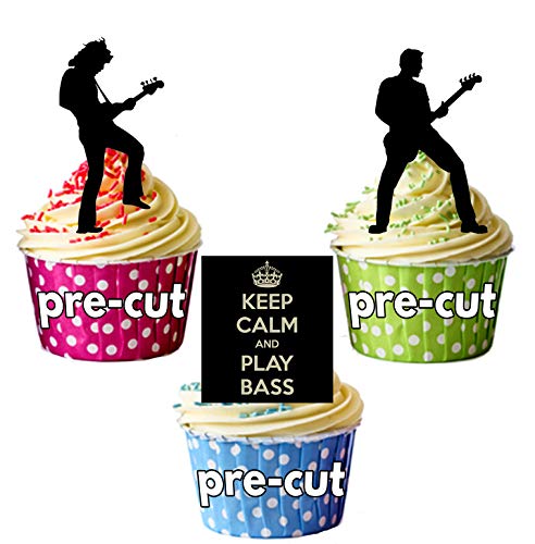 AK Giftshop Essbare Cupcake-Dekoration mit Aufschrift "Keep Calm Bassgitarrenspieler", 12 Stück von AK Giftshop