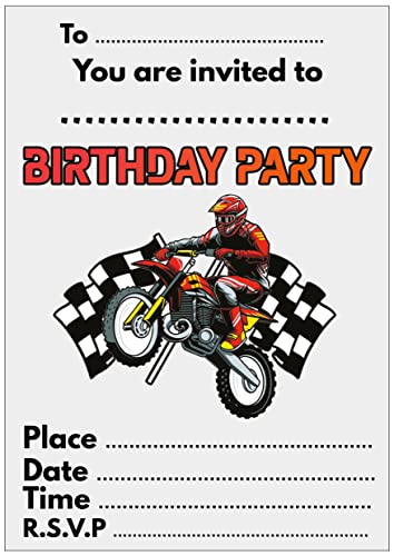AK Giftshop Motocross-Motorrad-Party-Einladungen und farbige Umschläge, Geburtstagseinladungen, 12 Stück von AK Giftshop