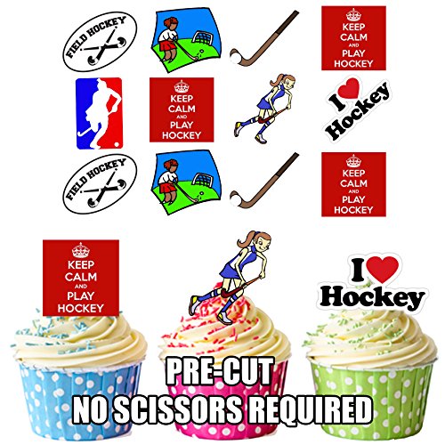 AK Giftshop vorgeschnittene „Keep Calm Field Hockey Girls“, essbare Cupcake-Dekorationen, 12 Stück von AK Giftshop
