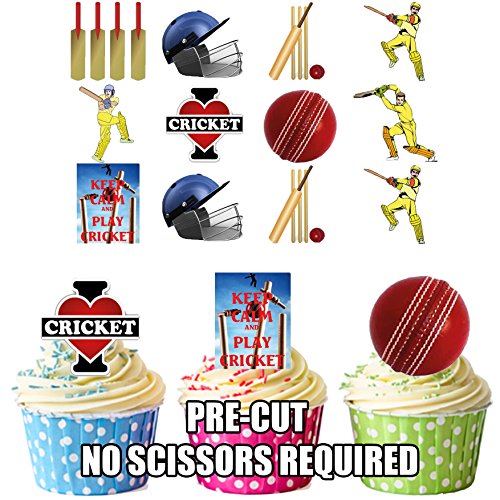 AK Giftshop vorgeschnittene Cricket-Party-Packung – essbare Cupcake-Dekorationen (36 Stück) von AK Giftshop