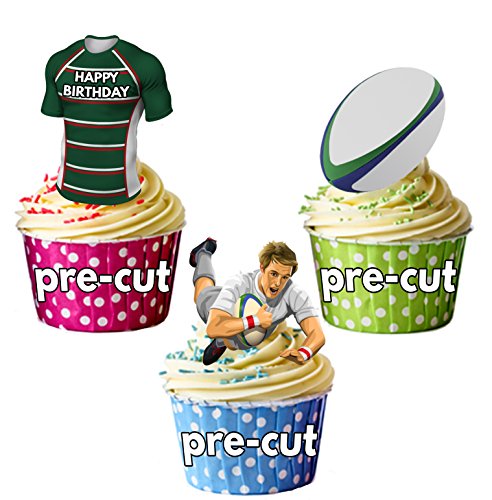 AK Giftshop vorgeschnittene Cupcake-Dekorationen, Motiv: Rugby-Party, 12 Stück von AK Giftshop