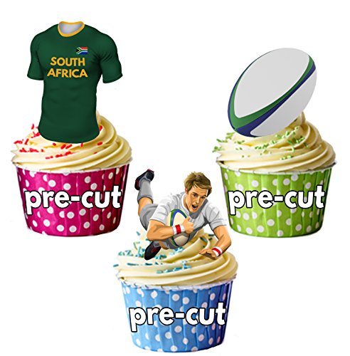 AK Giftshop vorgeschnittene südafrikanische Rugby-Party-Set, essbare Cupcake-Dekorationen, 12 Stück von AK Giftshop