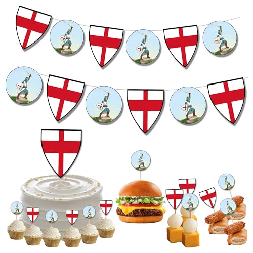 St. George's England Knight Dekorationen, Party-Set mit Wimpelkette, Lebensmittel-Cupcake-Picks von AK Giftshop