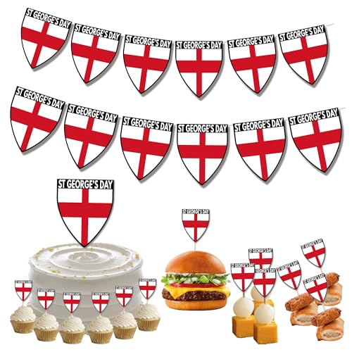 St. Georges Day Flaggen-Dekorationen, Party-Set mit Wimpelkette, Lebensmittel-Cupcake-Picks von AK Giftshop
