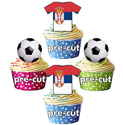 Vorgeschnittene essbare Cupcake-Topper mit Serbien-Fußball-Motiv, Kuchendekorationen, Weltmeisterschaft 2022 Party von AK Giftshop
