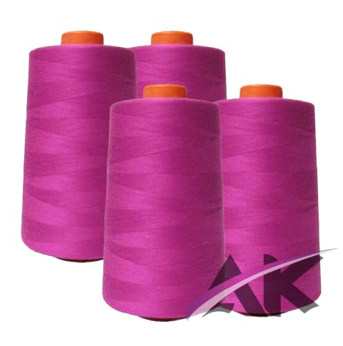 AK Trading 4 Stück Hot Pink Allzweck-Nähgarn-Kegel (je 6000 Meter) aus hochfesten Polyester-Fadenspulen zum Nähen, Quilten, Overlock-, Merrow- und Handstickerei. von AK TRADING CO.