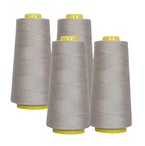 AK Trading 4 Stück silberne Allzweck-Nähgarn-Kegel (je 6000 Meter) aus hochfesten Polyester-Fadenspulen zum Nähen, Quilten, Overlock-, Merrow- und Handstickerei. von AK TRADING CO.