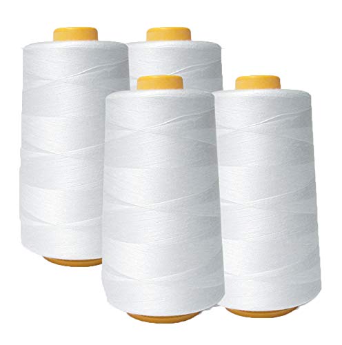 AK Trading 4 Stück weiße Allzweck-Nähgarn-Kegel (je 6000 Meter) aus hochfesten Polyester-Fadenspulen zum Nähen, Quilten, Overlock-, Merrow- und Handstickerei von AK TRADING CO.