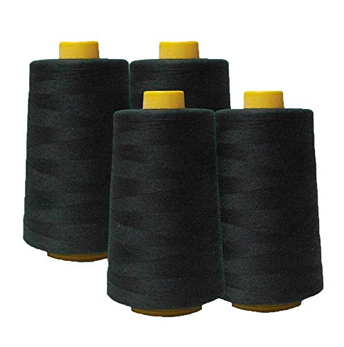 AK Trading 4er-Pack schwarze Allzweck-Nähgarn-Kegel (je 6000 Yard) aus hochfestem Polyester zum Nähen, Quilten, Overlock, Merrow und Handstickerei. von AK TRADING CO.