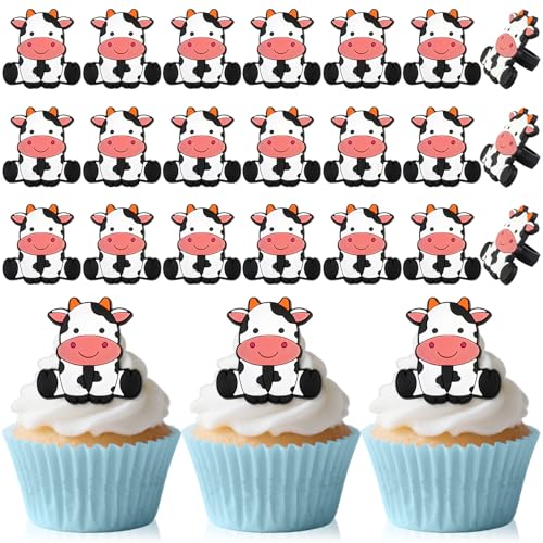 Cupcake-Topper mit Kuhmotiv, Bauernhoftiere, Cupcake-Ring, Oh Baby-Kuh, Kuchendekoration für Geburtstag, Babyparty, Geschlechtsoffenbarung, Partyzubehör, Kinderzimmer, wildes Partyzubehör, 24 Stück Cupcake-Topper mit Kuhmotiv, Bauernhoftiere, Cupcake-Ring, Oh Baby-Kuh, Kuchendekoration für Geburtstag, Babyparty, Geschlechtsoffenbarung, Partyzubehör, Kinderzimmer, wildes Partyzubehör, 24 Stück von AKAIXI