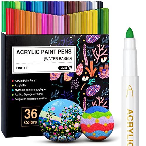 36 Farben Marker Acrylstifte , Acrylfarben Stifte für Holz Glas Papier Leinwand Geschenkekarte DIY Fotoalben Ostereier Deko Kunststoff Stoff Becher, Steine bemalen Set von AKARUED