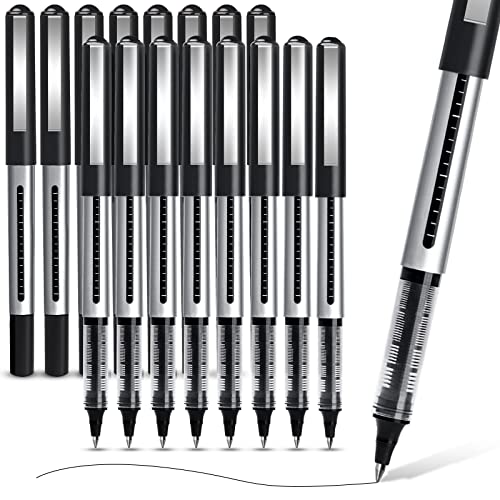 AKARUED Tintenroller Stifte Schwarz- 16 Stück Flüssigtinte Rollerball Stift, 0,5mm Schnelltrocknende Kugelschreiber Gelstifte für Schreiben, Journaling, Notizbuch, Bürobedarf für Schule und Geschäft von AKARUED