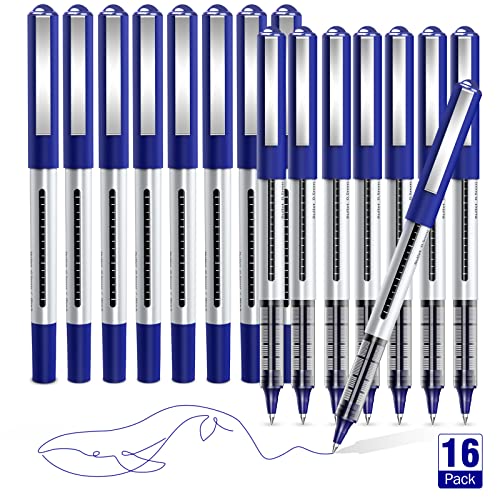 AKARUED Tintenroller 16 Stück blaue Gelstifte, 0,5 mm Flüssigtinte Tintenroller, schnell trocknende Kugelschreiber für Bullet Journal, Notizbuch. Schule & Bürozubehör für Studenten Erwachsene von AKARUED