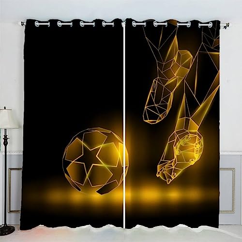 AKATIE Fußball Gardinen Kinderzimmer 3D Drucken Fenstervorhang Abstrakter Fußball Vorhänge Abdunkelnd Blickdichte Schallschutz Gardinen mit Ösen 2er-Pack (140x160 cm) von AKATIE
