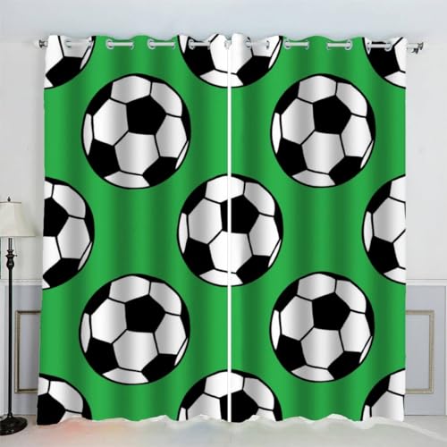 AKATIE Kinderzimmer Vorhänge Fußball Grün Sport Fenstervorhang mit ösen Junge Mädchen Schlafzimmer Wohnzimmer Küche Verdunklungsvorhang 2-Set (150x166 cm) von AKATIE