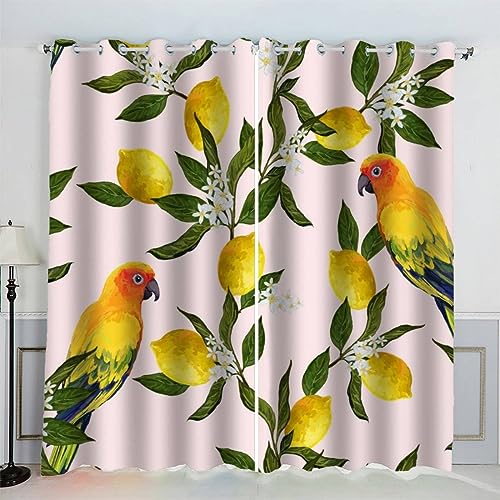 AKATIE Kinderzimmer Vorhänge Vögel Pflanzen Papagei Fenstervorhang mit ösen Junge Mädchen Schlafzimmer Wohnzimmer Küche Verdunklungsvorhang 2-Set (150x166 cm) von AKATIE