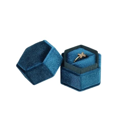 AKDJGFP Ring Box Hochzeit Vintage Achteckige quadratische Einzel- und Doppelringbox mit abnehmbarem Deckel, Aufbewahrungsbox for Ohrringe, Heiratsantrag, Ehering, Anhänger(Blue-S,Double ring box) von AKDJGFP