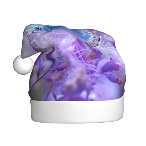 AKDODK Blauer Schmetterlings-Druck, Weihnachtsmütze, lustige Weihnachtsmütze für Erwachsene, Plüsch-Weihnachtsmannmütze, Weihnachtsfeierzubehör AKDODK Blauer Schmetterlings-Druck, Weihnachtsmütze, lustige Weihnachtsmütze für Erwachsene, Plüsch-Weihnachtsmannmütze, Weihnachtsfeierzubehör von AKDODK