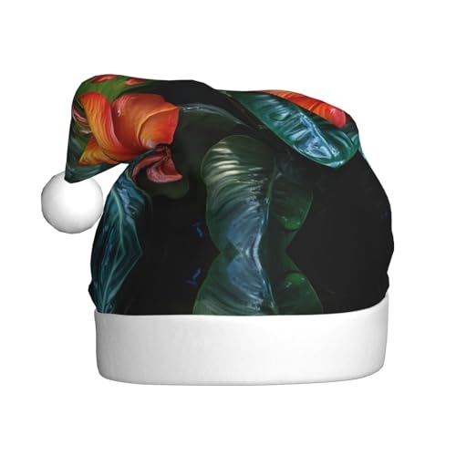 AKDODK Hojas Tropicales Weihnachtsmütze mit Y-Flores-Aufdruck, lustige Weihnachtsmütze für Erwachsene, Plüsch-Weihnachtsmannmütze, Weihnachtsfeierzubehör AKDODK Hojas Tropicales Weihnachtsmütze mit Y-Flores-Aufdruck, lustige Weihnachtsmütze für Erwachsene, Plüsch-Weihnachtsmannmütze, Weihnachtsfeierzubehör von AKDODK