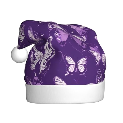 AKDODK Lila Schmetterlinge mit Blumendruck, Weihnachtsparty-Hut, lustige Weihnachtsmütze für Erwachsene, Plüsch-Weihnachtsmannmütze, Weihnachtsfeierzubehör AKDODK Lila Schmetterlinge mit Blumendruck, Weihnachtsparty-Hut, lustige Weihnachtsmütze für Erwachsene, Plüsch-Weihnachtsmannmütze, Weihnachtsfeierzubehör von AKDODK