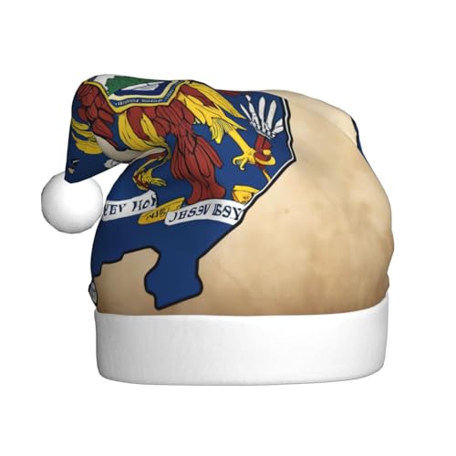 AKDODK New Jersey Flaggenkarte mit Adler-Muster, Weihnachtsparty-Hut, lustige Weihnachtsmütze für Erwachsene, Plüsch-Weihnachtsmannmütze, Weihnachtsfeierzubehör AKDODK New Jersey Flaggenkarte mit Adler-Muster, Weihnachtsparty-Hut, lustige Weihnachtsmütze für Erwachsene, Plüsch-Weihnachtsmannmütze, Weihnachtsfeierzubehör von AKDODK