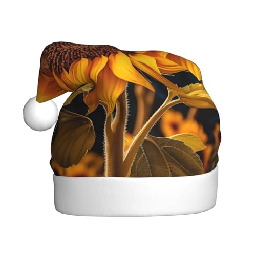 AKDODK Schöne Sonnenblumen-Weihnachtsmütze mit 2 Aufdrucken, lustige Weihnachtsmütze für Erwachsene, Plüsch-Weihnachtsmannmütze, Weihnachtsfeierzubehör AKDODK Schöne Sonnenblumen-Weihnachtsmütze mit 2 Aufdrucken, lustige Weihnachtsmütze für Erwachsene, Plüsch-Weihnachtsmannmütze, Weihnachtsfeierzubehör von AKDODK