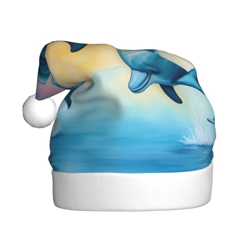 AKDODK Weihnachtsmütze, Motiv: Delfine in Love, lustige Weihnachtsmütze für Erwachsene, Plüsch-Weihnachtsmannmütze, Weihnachtsfeierzubehör AKDODK Weihnachtsmütze, Motiv: Delfine in Love, lustige Weihnachtsmütze für Erwachsene, Plüsch-Weihnachtsmannmütze, Weihnachtsfeierzubehör von AKDODK