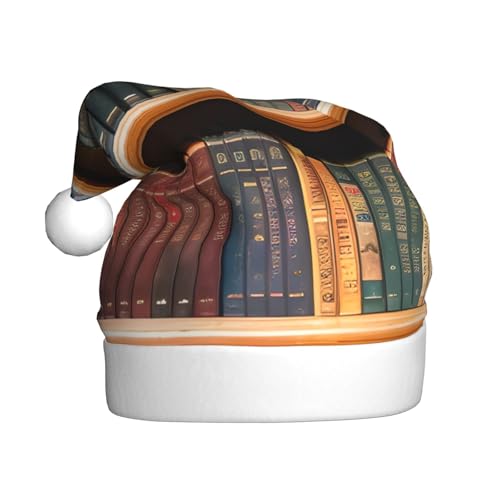 AKDODK Weihnachtsmütze mit Bibliotheks-Bücherregal-Druck, lustige Weihnachtsmütze für Erwachsene, Plüsch-Weihnachtsmannmütze, Weihnachtsfeierzubehör AKDODK Weihnachtsmütze mit Bibliotheks-Bücherregal-Druck, lustige Weihnachtsmütze für Erwachsene, Plüsch-Weihnachtsmannmütze, Weihnachtsfeierzubehör von AKDODK