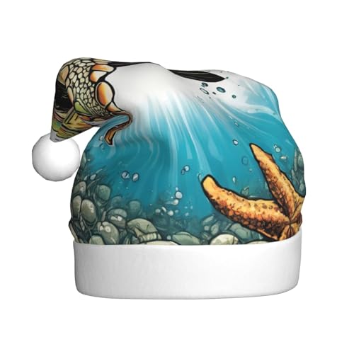 AKDODK Weihnachtsmütze mit Schildkröte und Seestern01, lustige Weihnachtsmütze für Erwachsene, Plüsch-Weihnachtsmannmütze, Weihnachtsfeierzubehör AKDODK Weihnachtsmütze mit Schildkröte und Seestern01, lustige Weihnachtsmütze für Erwachsene, Plüsch-Weihnachtsmannmütze, Weihnachtsfeierzubehör von AKDODK