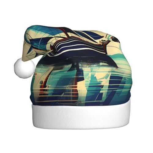 AKDODK Weihnachtsmütze mit Segelboot-Schiffslandschaftsdruck, lustige Weihnachtsmütze für Erwachsene, Plüsch-Weihnachtsmannmütze, Weihnachtsfeierzubehör AKDODK Weihnachtsmütze mit Segelboot-Schiffslandschaftsdruck, lustige Weihnachtsmütze für Erwachsene, Plüsch-Weihnachtsmannmütze, Weihnachtsfeierzubehör von AKDODK