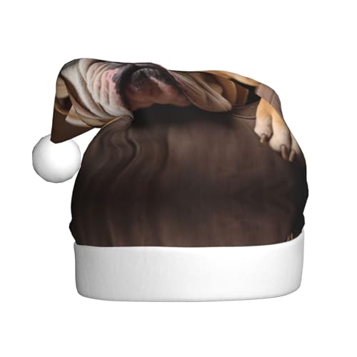 AKDODK Weihnachtsmütze mit englischer Bulldogge, lustige Weihnachtsmütze für Erwachsene, Plüsch-Weihnachtsmannmütze, Weihnachtsfeierzubehör AKDODK Weihnachtsmütze mit englischer Bulldogge, lustige Weihnachtsmütze für Erwachsene, Plüsch-Weihnachtsmannmütze, Weihnachtsfeierzubehör von AKDODK