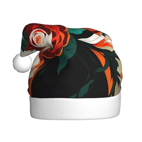 AKDODK Weihnachtsmütze mit roter Rose und Blumendruck, lustige Weihnachtsmütze für Erwachsene, Plüsch-Weihnachtsmannmütze, Weihnachtsfeierzubehör AKDODK Weihnachtsmütze mit roter Rose und Blumendruck, lustige Weihnachtsmütze für Erwachsene, Plüsch-Weihnachtsmannmütze, Weihnachtsfeierzubehör von AKDODK