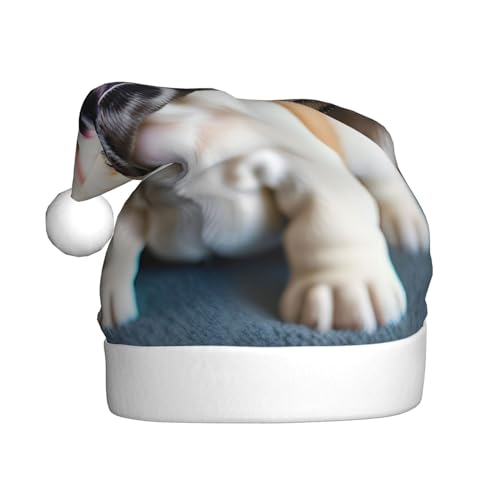 AKDODK Weihnachtsmütze mit süßem Bulldoggen-Welpen-Motiv, lustige Weihnachtsmütze für Erwachsene, Plüsch-Weihnachtsmannmütze, Weihnachtsfeierzubehör AKDODK Weihnachtsmütze mit süßem Bulldoggen-Welpen-Motiv, lustige Weihnachtsmütze für Erwachsene, Plüsch-Weihnachtsmannmütze, Weihnachtsfeierzubehör von AKDODK