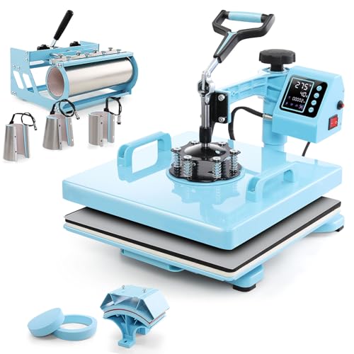 Transferpresse 15x15, 8-in-1- Professionelle Multifunktionale Heißpresse mit Aufsatz für Becher(11–30 oz), 360° schwenkbare, Sublimationsmaschine DIY für T-Shirts, Mützen, Becher, Tassen und Teller von AKEYDIY