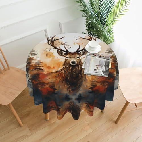 AKGFFDS Kleine Hirsch-Wald-Druck, rund, dekorative Tischdecke, 152,4 cm, für Innen- und Außenbereich, Partys, Hochzeiten AKGFFDS Kleine Hirsch-Wald-Druck, rund, dekorative Tischdecke, 152,4 cm, für Innen- und Außenbereich, Partys, Hochzeiten von AKGFFDS