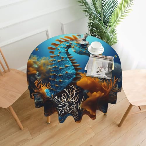 AKGFFDS Runde dekorative Tischdecke, Motiv: Blaues Seepferdchen, 152,4 cm, für Innen- und Außenbereich, Partys, Hochzeiten AKGFFDS Runde dekorative Tischdecke, Motiv: Blaues Seepferdchen, 152,4 cm, für Innen- und Außenbereich, Partys, Hochzeiten von AKGFFDS