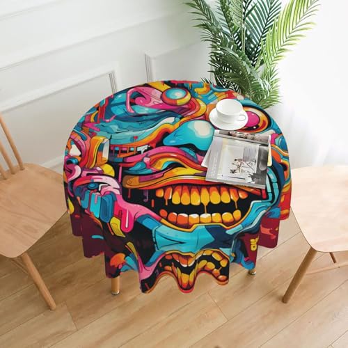 AKGFFDS Runde dekorative Tischdecke mit Graffiti-Gesichtsdruck, 152,4 cm, für Innen- und Außenbereich, Partys, Hochzeiten von AKGFFDS