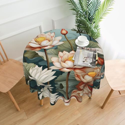 AKGFFDS Runde dekorative Tischdecke mit Lotusmotiv im Teich, 152,4 cm, für Innen- und Außenbereich, Partys, Hochzeiten AKGFFDS Runde dekorative Tischdecke mit Lotusmotiv im Teich, 152,4 cm, für Innen- und Außenbereich, Partys, Hochzeiten von AKGFFDS