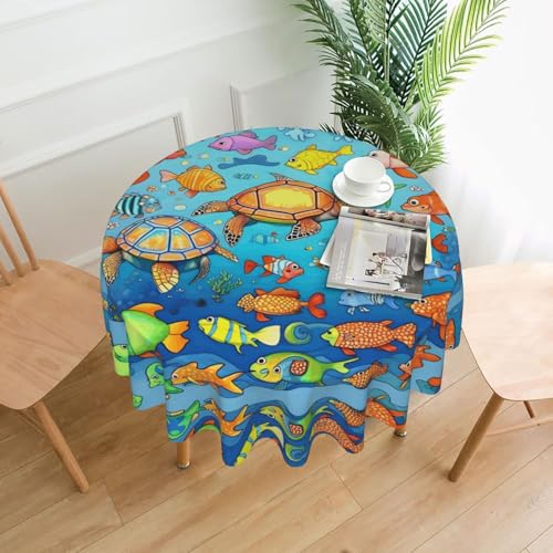 AKGFFDS Runde dekorative Tischdecke mit Schildkröten- und Fischdruck, 152,4 cm, für Innen- und Außenbereich, Partys, Hochzeiten AKGFFDS Runde dekorative Tischdecke mit Schildkröten- und Fischdruck, 152,4 cm, für Innen- und Außenbereich, Partys, Hochzeiten von AKGFFDS