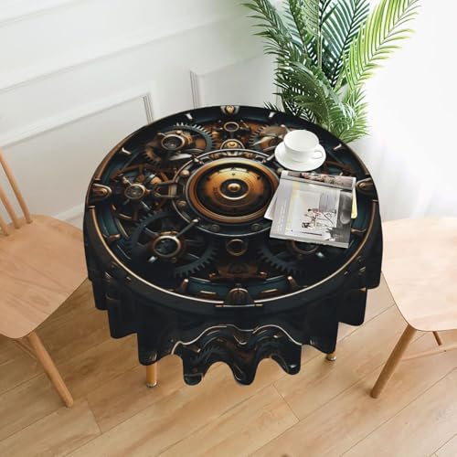 AKGFFDS Runde dekorative Tischdecke mit großem Maschinengetriebe-Druck, 152,4 cm, für Essen im Innen- und Außenbereich, Partys, Hochzeiten AKGFFDS Runde dekorative Tischdecke mit großem Maschinengetriebe-Druck, 152,4 cm, für Essen im Innen- und Außenbereich, Partys, Hochzeiten von AKGFFDS