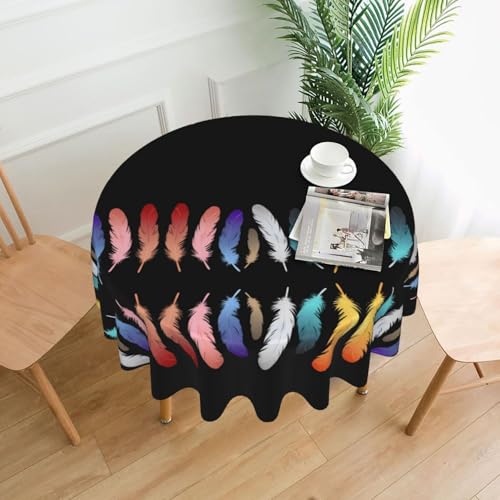 AKGFFDS Runde dekorative Tischdecke mit sieben Wurzelfedern, 152,4 cm, für Innen- und Außenbereich, Partys, Hochzeiten von AKGFFDS