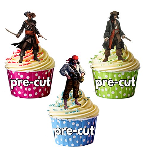 12 X Blackbeard Pirate Jack Sparrow décorations comestibles en gaufrette pour cupcakes von AKGifts