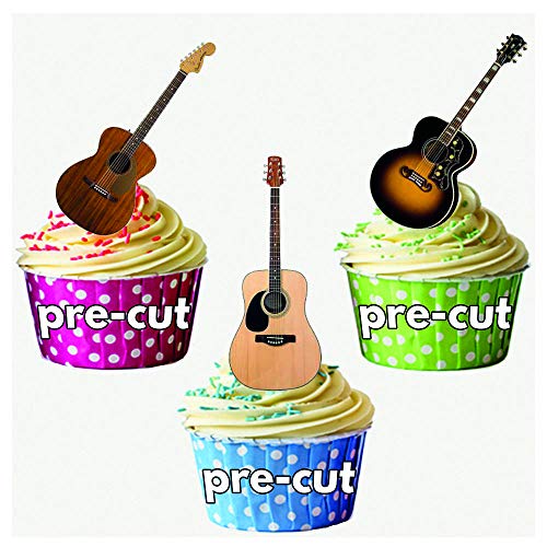 Acoustic Guitars Cake Decorations - 12 Edible Wafer Cup Cake Toppers by AKGifts von AKGifts