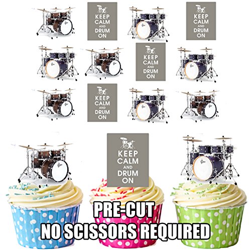 AKGifts Cupcake-Dekoration Keep Calm/Schlagzeug – essbare Cupcake-Dekorationen (Packung mit 12 Stück) von AKGifts