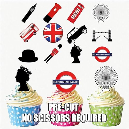 Londoner Party-Pack, Kuchen-Dekorationen – 12 Essbare Cupcake-Verzierungen von AKGifts